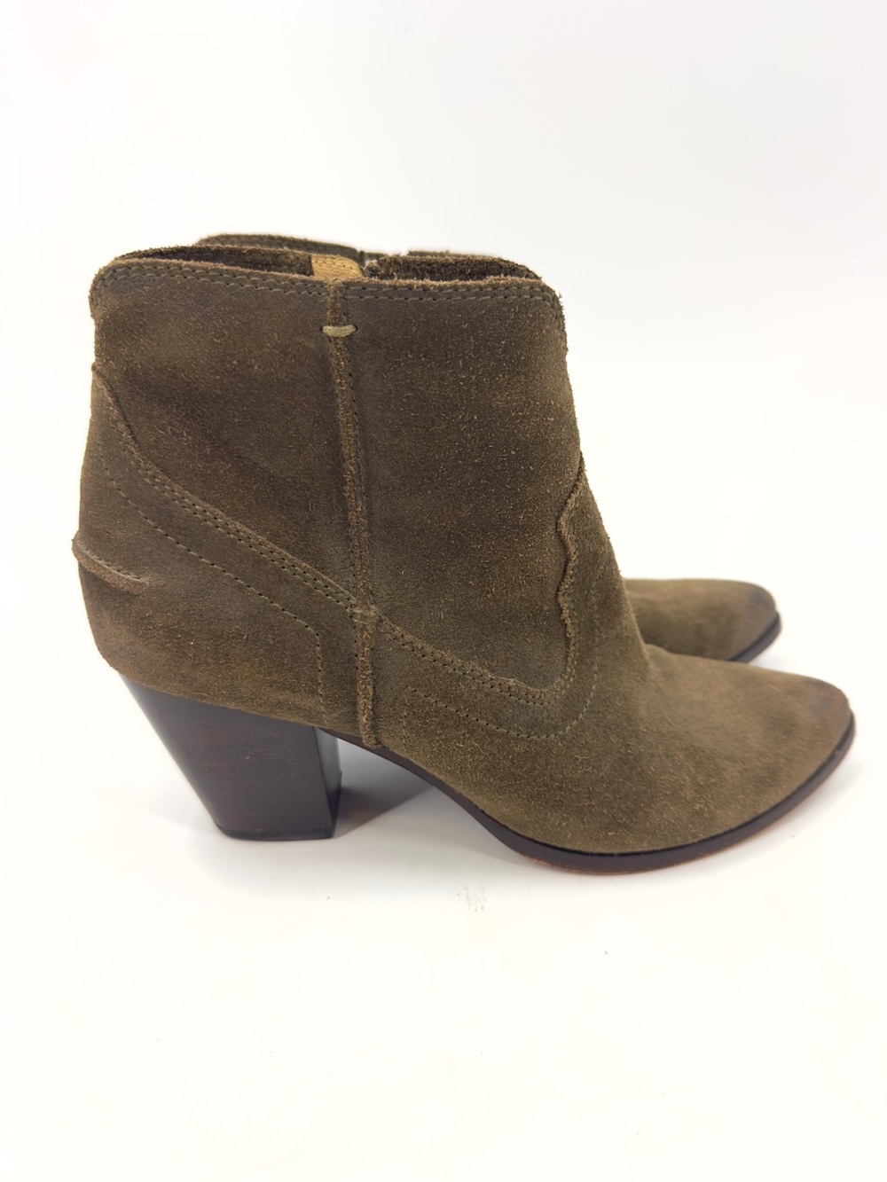 Frye Renee Seam Short Ankle Boots Burnished Suede Size 6 Brown Green Western